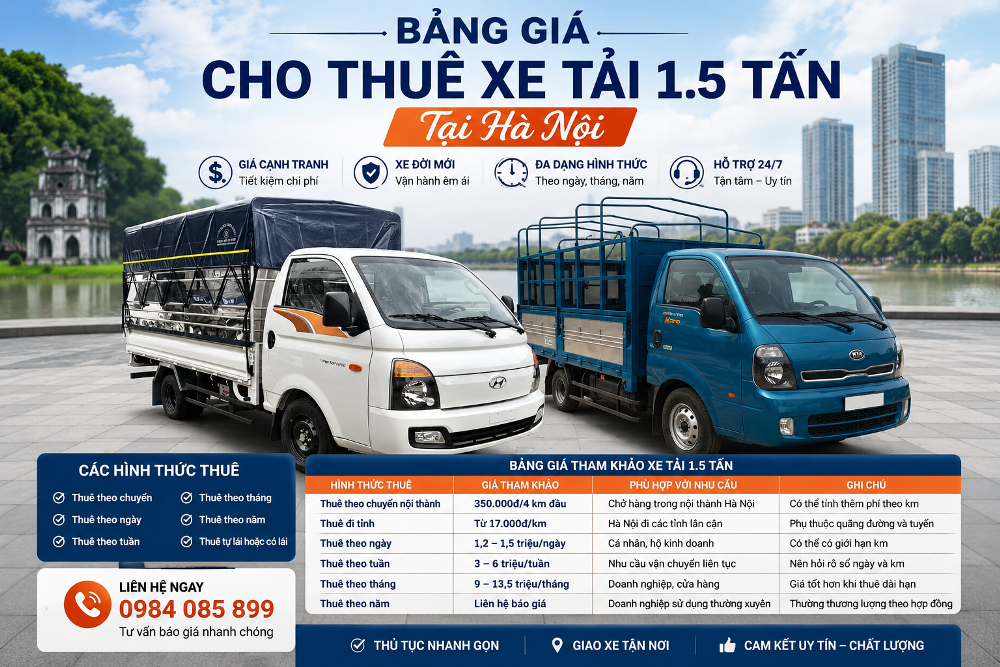Bảng Giá Cho Thuê Xe Tải 1.5 Tấn Tại Hà Nội Mới Nhất