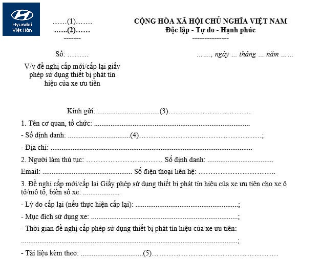 Giấy phép xin sử dụng tín hiệu đèn còi ưu tiên