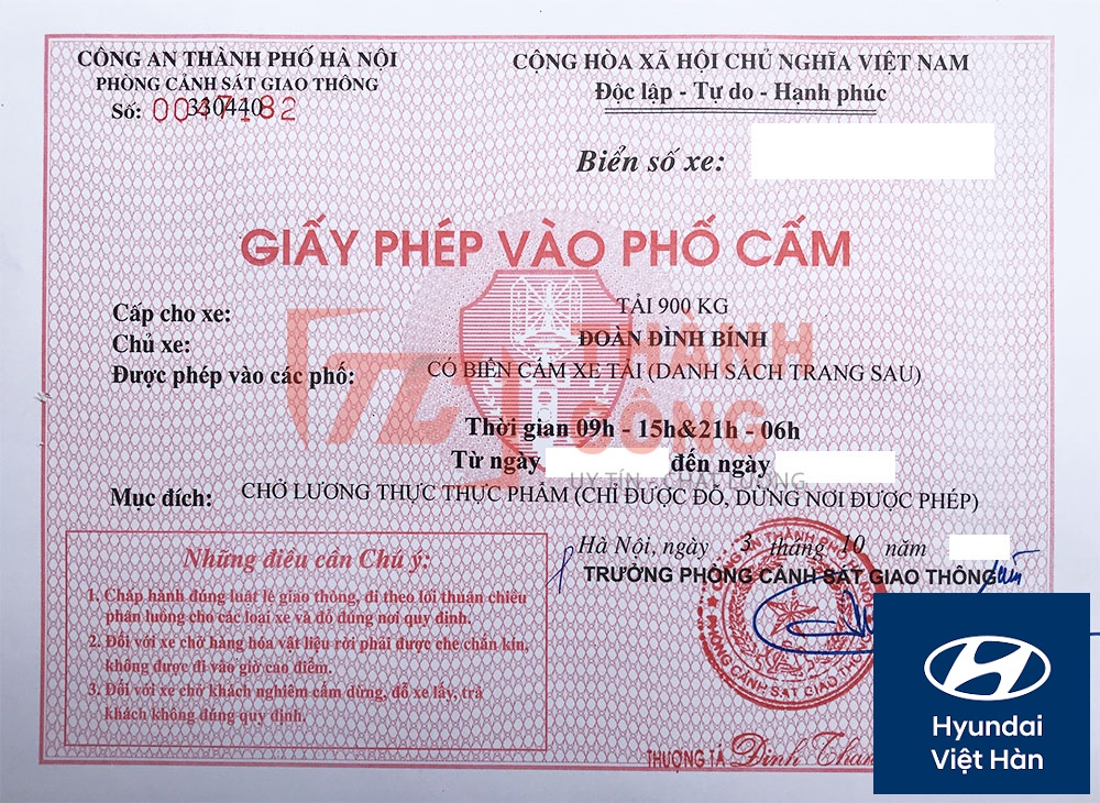 Giấy phép xe tải vào phố cấm Hà Nội