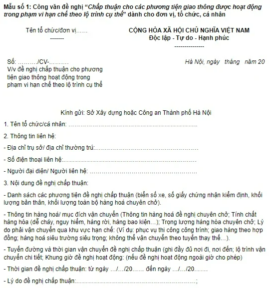Mẫu giấy chấp thuận xe khách hoạt động trong phạm vi hạn chế