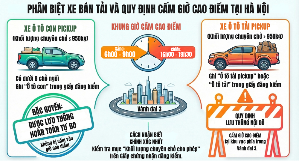 Phân biệt xe bán tải và quy định cấm giờ cao điểm tại Hà Nội