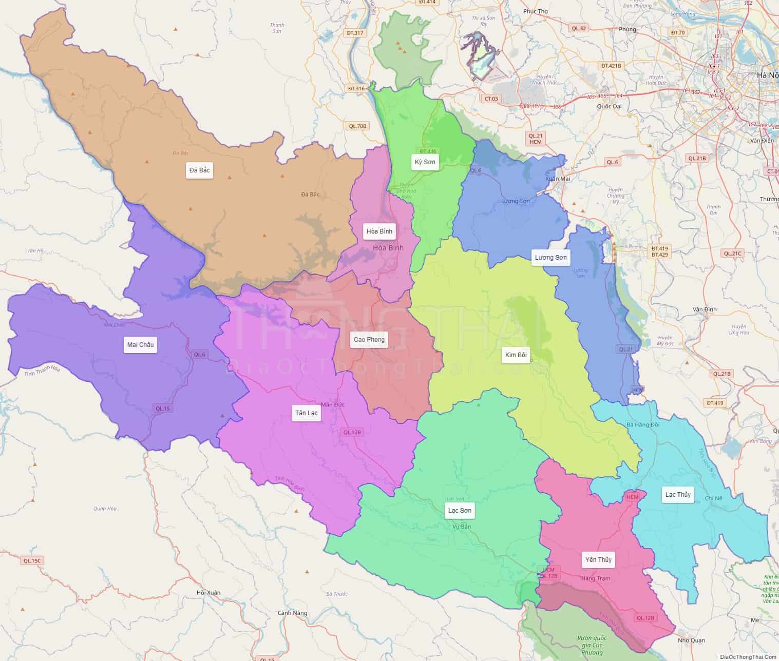 Bản đồ hành chính tỉnh Hòa Bình